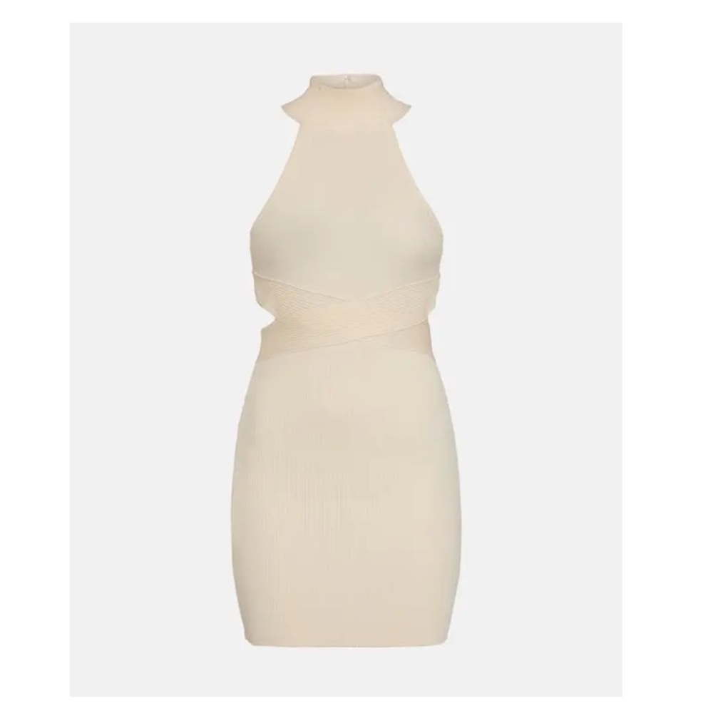 NWOT Herve by Herve Leger Cream Bodycon Cutout Mock Neck Mini Dress